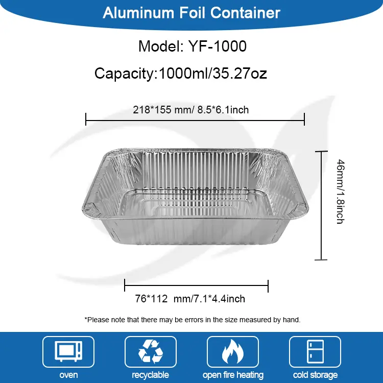 Rechteckige Backblech Silber Aluminium Folienbehälter