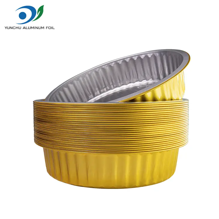 Einweg -Grillschalen goldene runde Aluminiumfolienbehälter