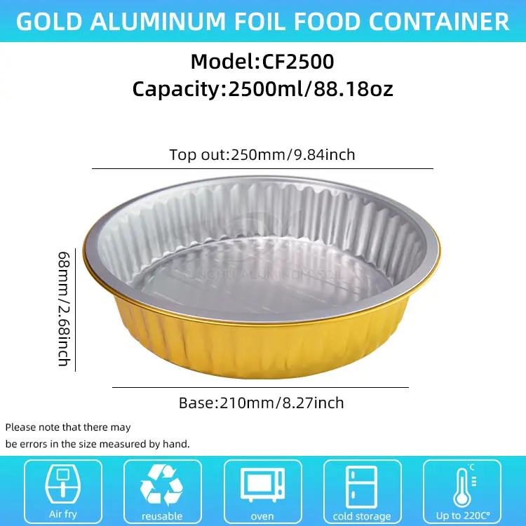 Einweg -Grillschalen goldene runde Aluminiumfolienbehälter