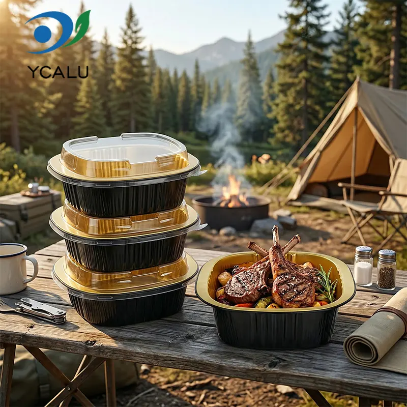 Einweg-Behälter aus binauraler quadratischer Aluminiumfolie in Schwarzgold