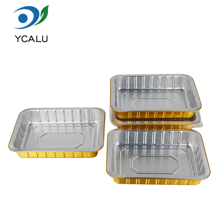Einweg-Catering-Behälter aus goldener rechteckiger Aluminiumfolie Einweg-Catering-Behälter aus goldener rechteckiger Aluminiumfolie