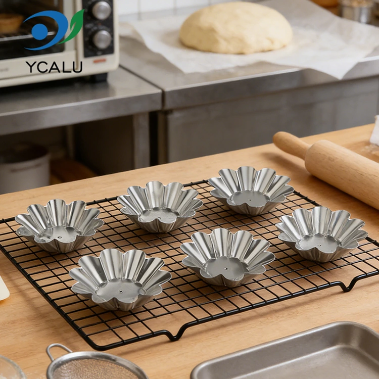 Einweg-Chrysanthemen-Eierkuchen-Tablett, Lebensmittelbehälter aus silberner Aluminiumfolie