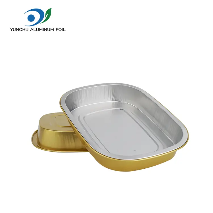 Einweg -Golden Backblech quadratischer Aluminiumfolienbehälter