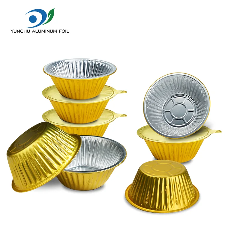 Einweg-Außengastronomie-Behälter aus Aluminiumfolie in goldener runder Form