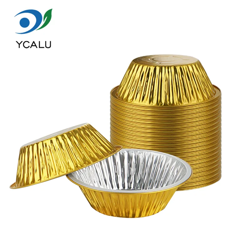 Einweg-Außengastronomie-Behälter aus Aluminiumfolie in goldener runder Form