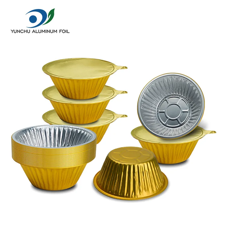 Einweg-Außengastronomie-Behälter aus Aluminiumfolie in goldener runder Form