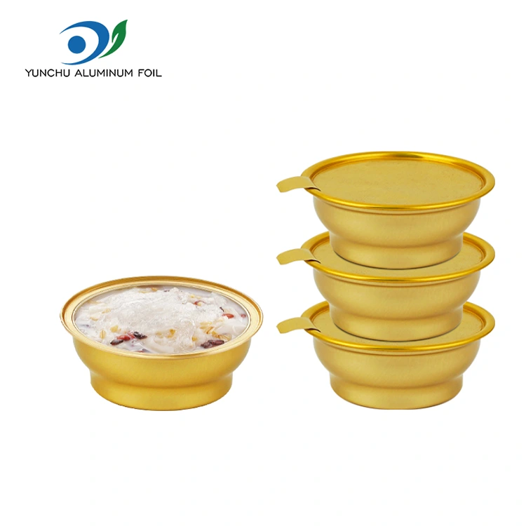 Runde Einwegbox zum Mitnehmen, kleine goldene Schüssel, Aluminiumfolienbehälter Runde Einwegbox zum Mitnehmen, kleine goldene Schüssel, Aluminiumfolienbehälter