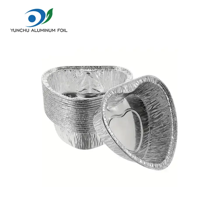 Herzförmige Kuchenluft Fritteuse Silber Aluminiumfolienbehälter