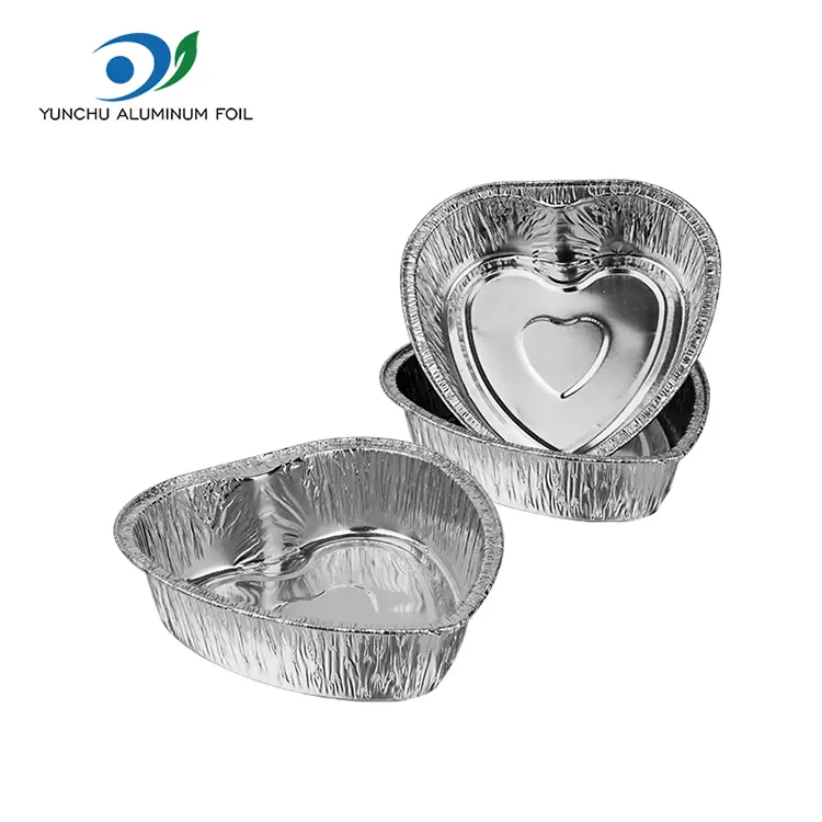 Herzförmige Takeaway-Kuchen Silber Aluminium Folienbehälter