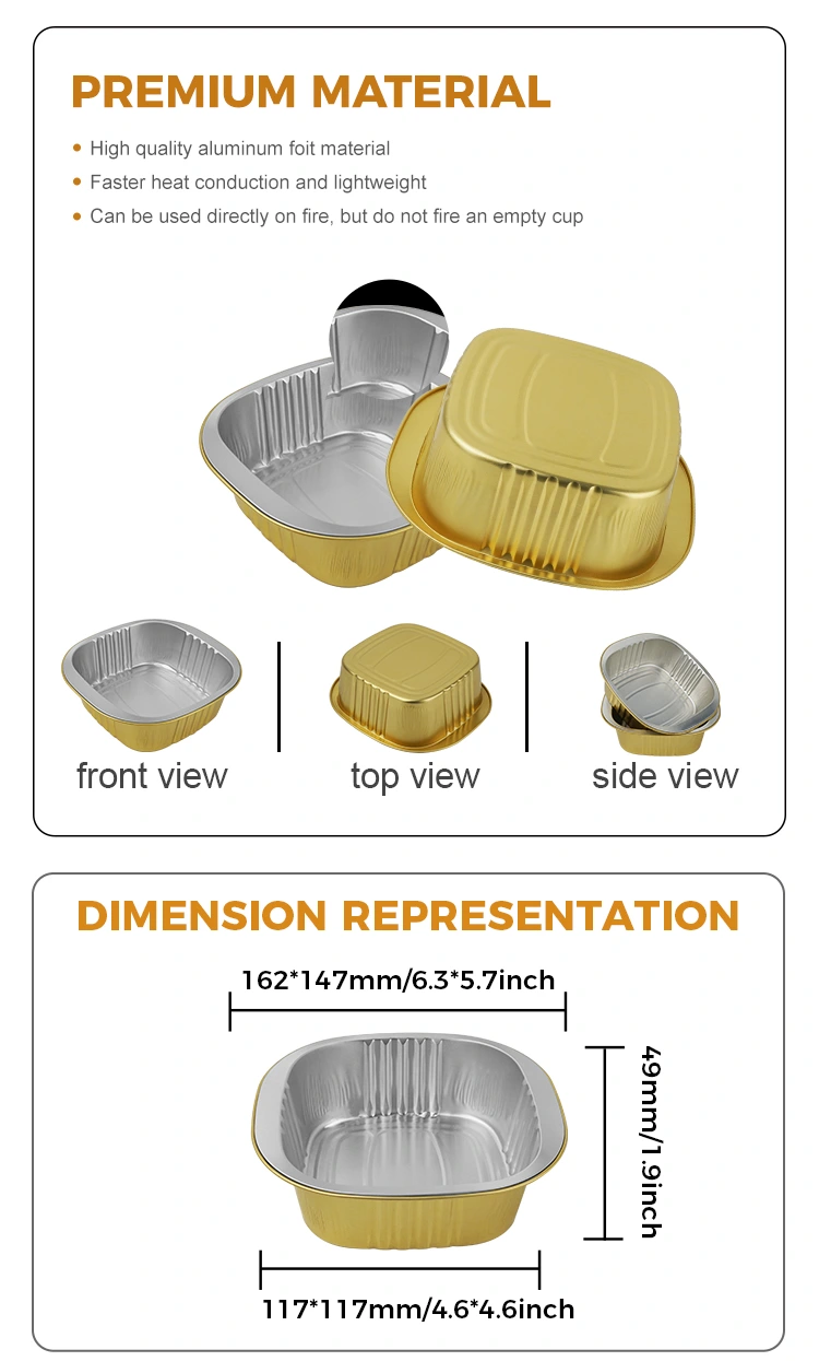 Disposable square gold Aluminum Foil Containers