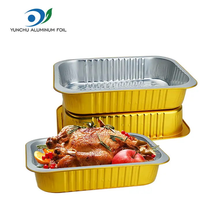 Rechteckige Golden -Aluminiumfolienbehälter