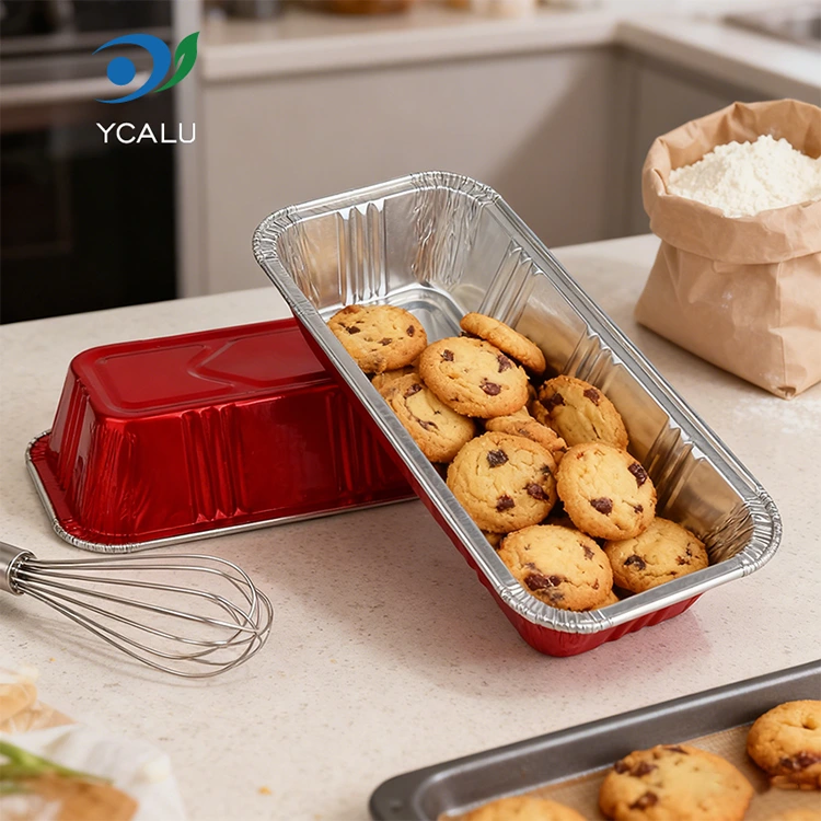 Rechteckige rote Bäckerei-Catering-Behälter aus silberner Aluminiumfolie