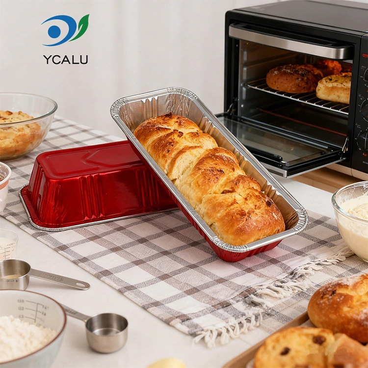 Rechteckige rote Bäckerei-Catering-Behälter aus silberner Aluminiumfolie