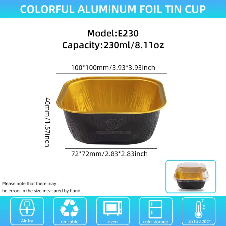 Quadratische Farbbacken glattes Aluminiumfolienbehälter